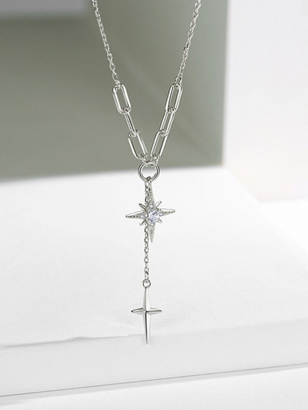 Sterling Star Drop Pendant Necklace - White